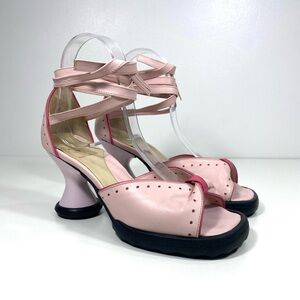 John Fluevog Mini Fabulous Olimpo Pink & Magenta Leather Tie-Up Strap Sandals 6